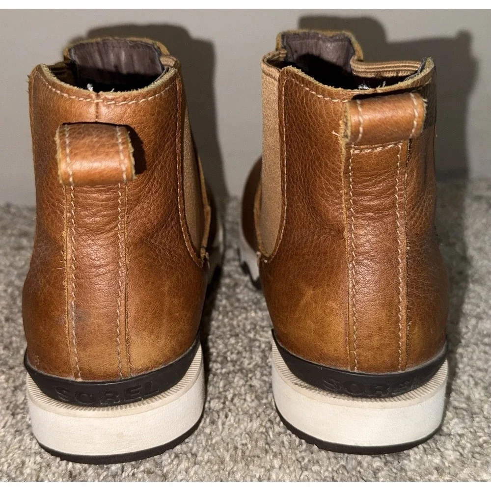 Sorel Kezar Men's 8 Brown Leather Waterproof Chelsea Ankle Boots Pull On Rugged